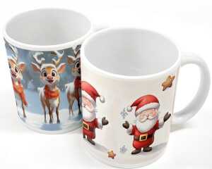 2x Kaffeebecher mit Santa oder Rudolph 9 5x8cm