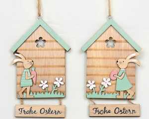Haus als Aufhänger XL 15x9cm, mit "Frohe Ostern"
