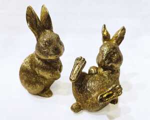 Häschen goldfarben 8,1x4,8cm aus feinstem Kunstharz Lieferumfang 2 Stück sortiert