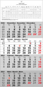 2027 ADINA Viermonatskalender 60x30cm m Tagesanzeiger und Schulferien