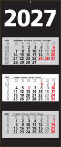 2027 ADINA Dreimonatskalender schwarz 70x33cm Tagesanzeiger Blockform