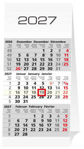 2027 ADINA ws 3-Monatskalender Aufstellkalender für den Schreibtisch