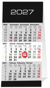 2027 ADINA schwarz 3-Monatskalender Aufstellkalender für den Schreibtisch