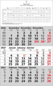 2027 ADINA Dreimonatskalender B4 mit Schulferien 48,5x23,5cm