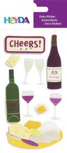 HEYDA Sticker-Etikett Sticker-Mix Käse + Wein 9 Stück 4-farbig...