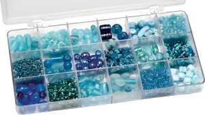 Sortimentsbox Glasperlen groß 21 x 105 x 24 cm Glas hellblau