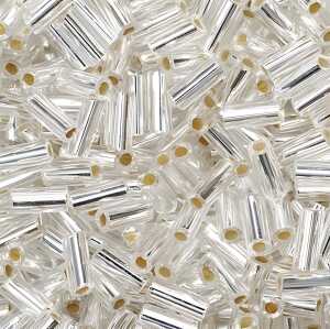 Böhmische Rocailles Stäbchen 5 x 2 mm Ø 25 mm Glas silberfarben