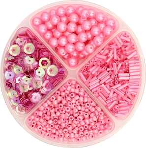 Perlen- und Pailletten-Mix Höhe: 1 cm Ø 9 cm Kunststoff pink