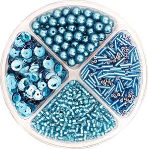 Perlen- und Pailletten-Mix Höhe: 1 cm Ø 9 cm Kunststoff türkis