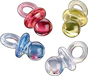 Dekostreu Baby Schnuller 19 cm Kunststoff transp. weiss gelb rosa blau