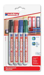Edding Permanentmarker 3000 1,5-3 mm 4er-Set Blister B2B