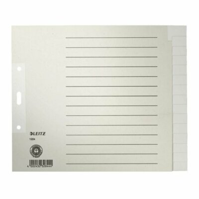 LEITZ 1224 Register - Tauenpapier blanko A4 Überbreite 20 cm hoch 15 Blatt grau