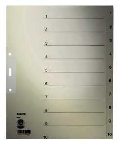 LEITZ 1232 Zahlenregister 110 Papier A4 Überbreite 10Blatt grau
