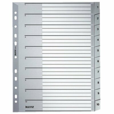 LEITZ 1280 Zahlenregister - 1-10 PP A4 Überbreite 10 Blatt grau