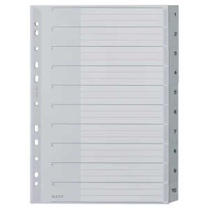 LEITZ 1280 Zahlenregister 110 PP A4 Überbreite 10Blatt grau