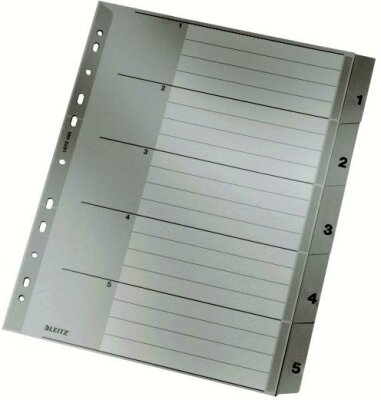 LEITZ 1283 Zahlenregister - 1-5 PP A4 Überbreite 5 Blatt grau