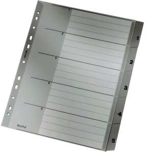 LEITZ 1283 Zahlenregister 15 PP A4 Überbreite 5 Blatt grau
