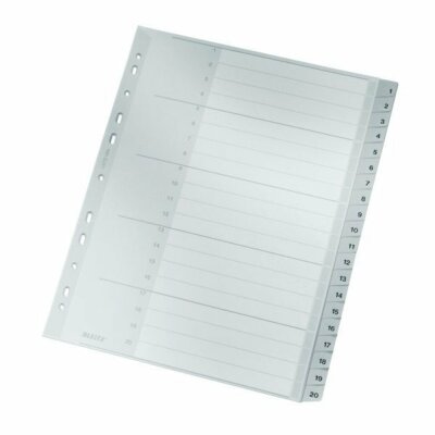 LEITZ 1284 Zahlenregister - 1-20 PP A4 Überbreite 20 Blatt grau