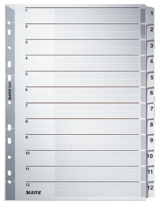 LEITZ 4325 Zahlenregister - 1-12 A4 Karton 12 Blatt grau