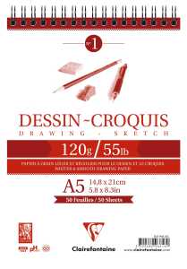 Clairefontaine Zeichenblock A5 Spirale 120g 50Bl