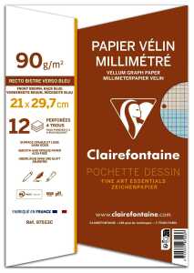 Clairefontaine Milimeterpap. A4 gelocht w 90g 12Bl