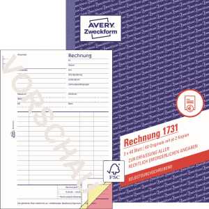 Avery Zweckform Rechnung 1731 DIN A5 2 Durchschläge 3 x 40 Bl.