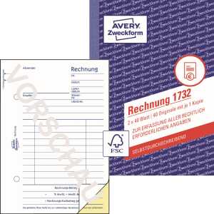 Avery Zweckform Rechnung 1732 DIN A6 1 Durchschlag 2 x 40 Bl.