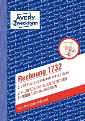 Zweckform 1732 Rechnung, DIN A6, selbstdurchschreibend, 2 x 40 Blatt, weiß, gelb