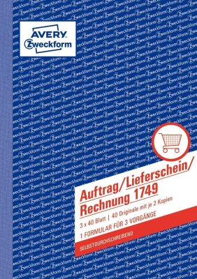 Zweckform 1749 Auftrag/Lieferschein/Rechnung, DIN A5, selbstdurchschreibend, 3 x 40 Blatt, weiß, gelb, rosa