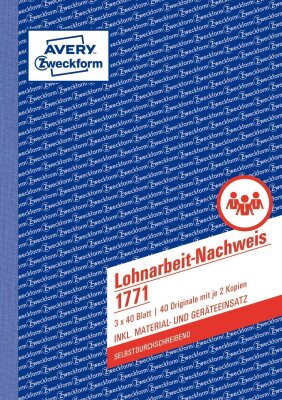 Zweckform 1771 Lohnarbeit-Nachweis, DIN A5, selbstdurchschreibend, 3 x 40 Blatt, weiß, gelb, rosa