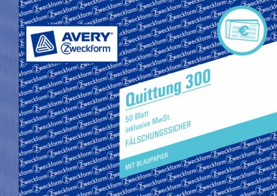 Zweckform 300 Quittung inkl. MwSt. - A6 quer, MP, BL, fälschungssicher, 50 Blatt