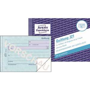 AVERY Zweckform Formularbuch Quitt ung, A6 quer, 2x50 Blatt (7200321)