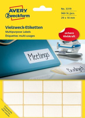 Zweckform 3319 Universal-Etiketten - 29 x 18 mm, weiß, 960 Etiketten/30 Blatt, permanent