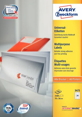 Zweckform 3475 Universal-Etiketten ultragrip - 70 x 36 mm, weiß, 2.400 Etiketten, permanent