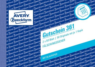 Zweckform 361 Gutschein, DIN A6 quer, fälschungssicher, 2 x 50 Blatt, weiß, gelb