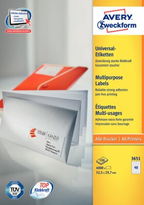 Zweckform 3651 Universal-Etiketten ultragrip - 52,5 x 29,7 mm, weiß, 4.000 Etiketten, permanent