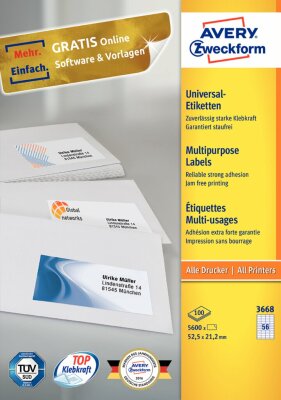 Zweckform 3668 Universal-Etiketten ultragrip - 52,5 x 21,2 mm, weiß, 5.600 Etiketten, permanent