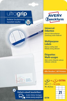 Zweckform 6174 Universal-Etiketten ultragrip - 70 x 42,3 mm, weiß, 630 Etiketten, permanent