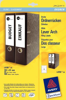 Zweckform L4761-100 Ordner-Etiketten ultragrip - breit/kurz, 400 Stück, weiß, ablösbar