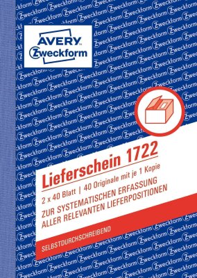 Zweckform 1722 Lieferschein, DIN A6, selbstdurchschreibend, 2 x 40 Blatt, weiß, gelb