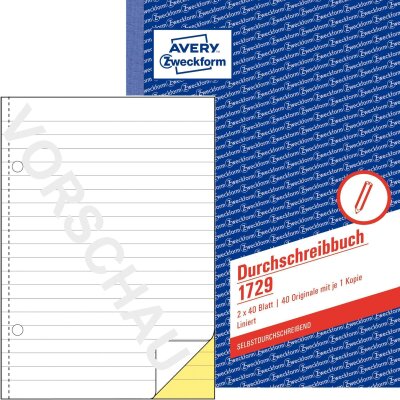 Zweckform 1729 Durchschreibbuch, DIN A5, vorgelocht, 2 x 40 Blatt/10 Stück, weiß, gelb