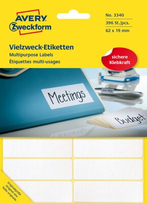 Zweckform 3340 Universal-Etiketten, 62 x 19 mm, 28 Blatt/392 Etiketten, weiß