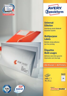 Zweckform 3422 Universal-Etiketten ultragrip - 70 x 35 mm, weiß, 2.400 Etiketten, permanent