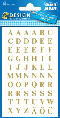 Zweckform 3721 Buchstaben-Etiketten - A-Z, 7,5 mm, gold, selbstklebend, witterungsbeständig, 120 Etiketten