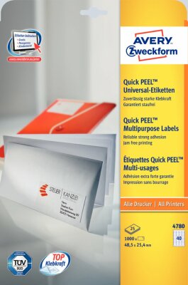 Zweckform 4780 Universal-Etiketten ultragrip - 48,5 x 25,4 mm, weiß, 1.200 Etiketten, permanent