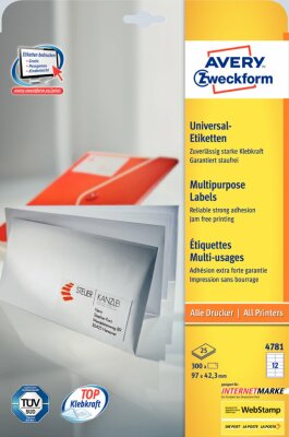 Zweckform 4781 Universal-Etiketten ultragrip - 97 x 42,3 mm, weiß, 360 Etiketten, permanent