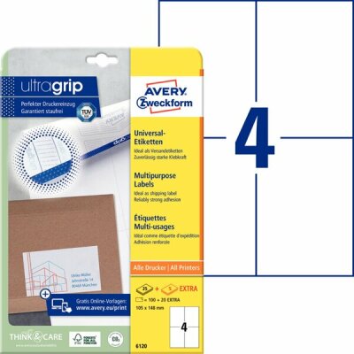 Zweckform 6120 Universal-Etiketten ultragrip - 105 x 148 mm, weiß, 120 Etiketten, permanent