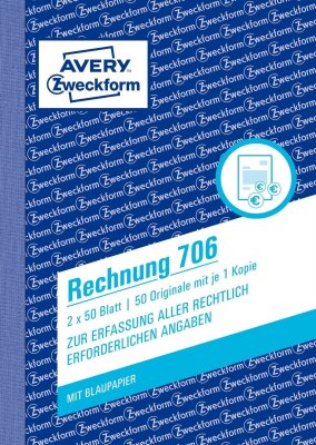 Zweckform 706 Rechnung, DIN A6, vorgelocht, 2 x 50 Blatt, weiß