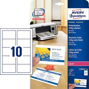 Visitenkarten, 85 x 54 mm, beidseitig beschichtet 10 Blatt/100 Stück