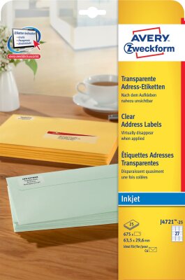 Zweckform J4721-25 63,5x29,6 Universaletikette transp.